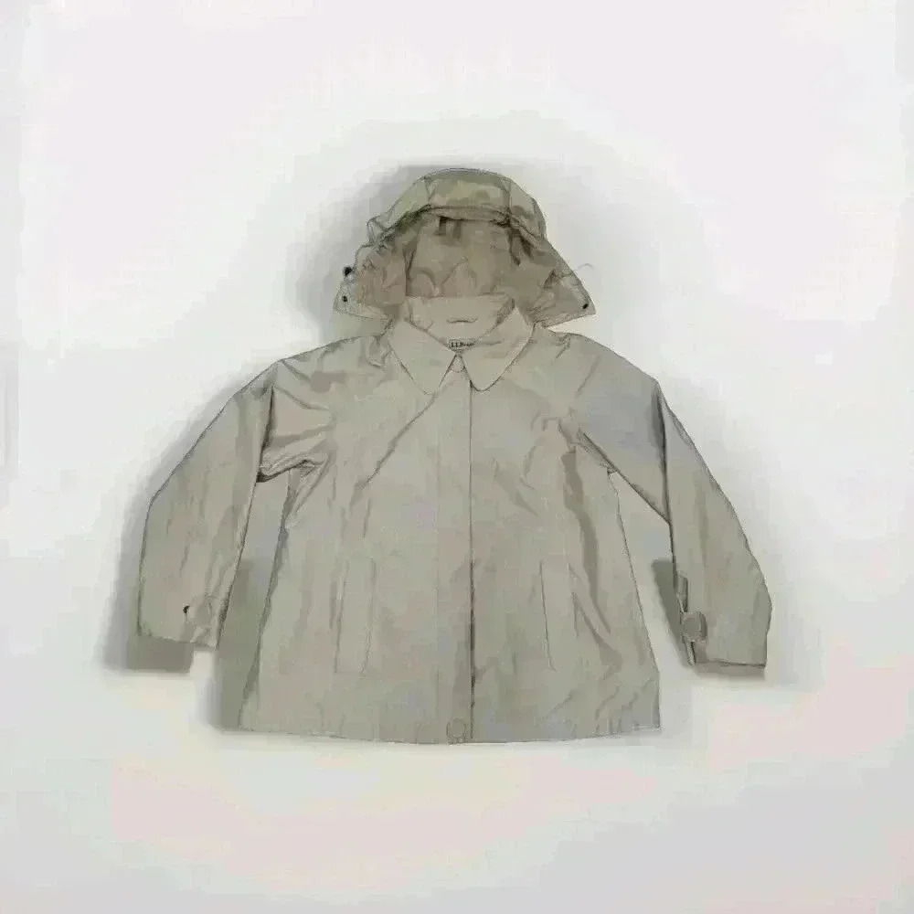 L.L. Bean PET Jacket Zip/Snap Closure Tan Hoodie Winter Coat Parka M
